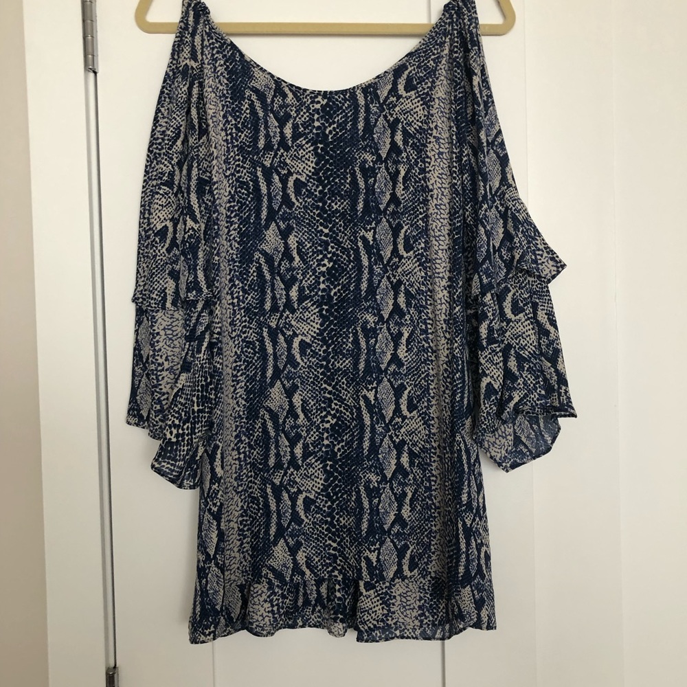 Parker Silk Snakeskin-Print, Open Shoulder Tunic - image 5